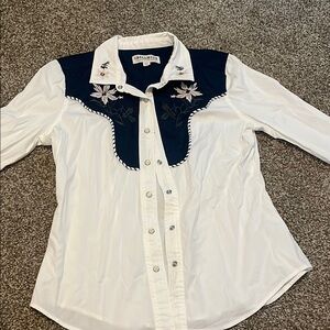 Idyllwind White and Blue Embellished Pearl Button Down Shirt